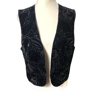 Boston Maid Vintage Vest Sparkly Black Velvet/Satin Open Front 90’s Size 10 (M)